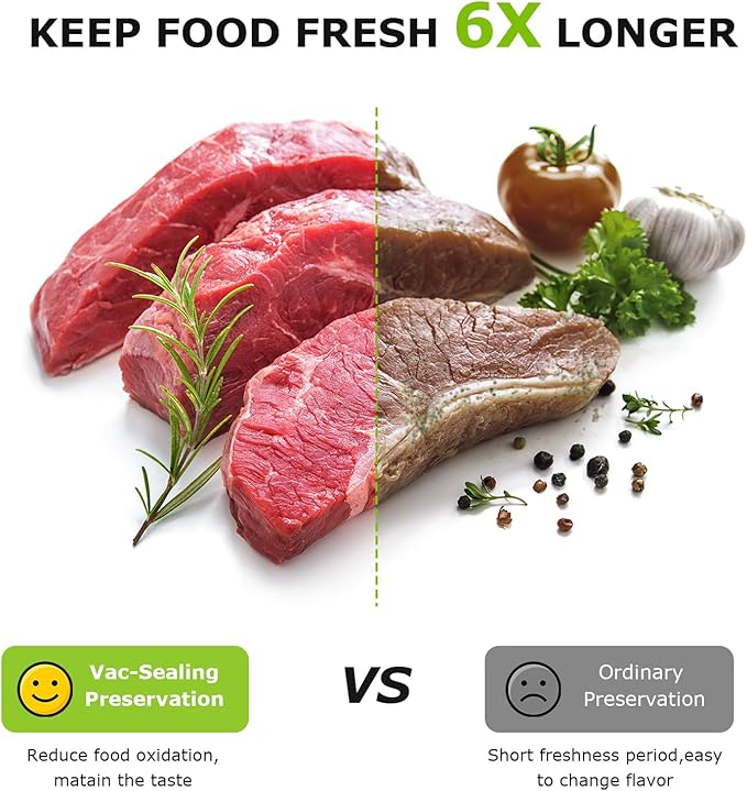 Bonsenkitchen Vacuum Sealer Machine, Multi-Functional Food Sealer with 50 Vacuum Bags & 1 Roll for Food Storage, Built-in Cutter, Black