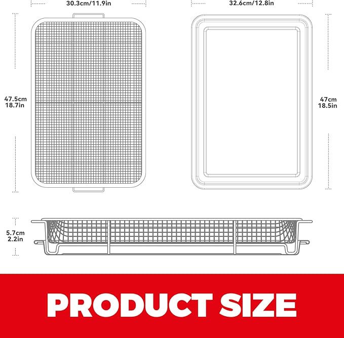 Air Fryer Basket for Oven, Air Fryer Basket and Stainless Steel Baking Tray Pant Oven Air Fryer Pan Rack for Cooking Baking Dishwasher and Broiling (18.7"x12.8")