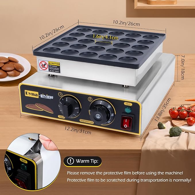 Dyna-Living Mini Pancake Maker 25PCS Commercial Dutch Pancake Maker 950W Small Pancakes Machine Electric Dutch Pancakes Maker, Non-stick Coating, Dorayaki Maker for Home