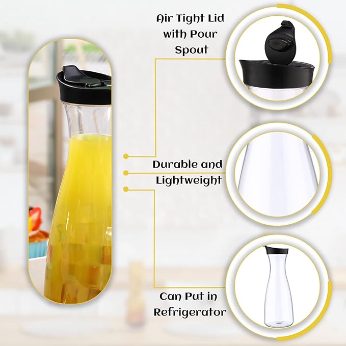 Xinnun 12 Pcs Water Carafe with Flip Top Lid Plastic Carafe with Black Lid Clear Plastic Water or Juice Beverage Pitcher Beverage Pitcher Jug for Restaurant Party School Bar Juice Milk Coffee