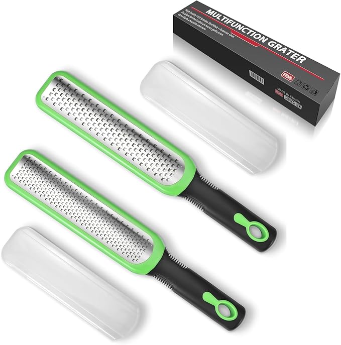 Zester Grater Set of 2, Cheese Grater for Kitchen Lemon Zester Tool Garlic Grater Ginger Grater, Kitchenaid Food Grater with Handle Handheld, Sharp Stainless Steel Blade with Protective Cover