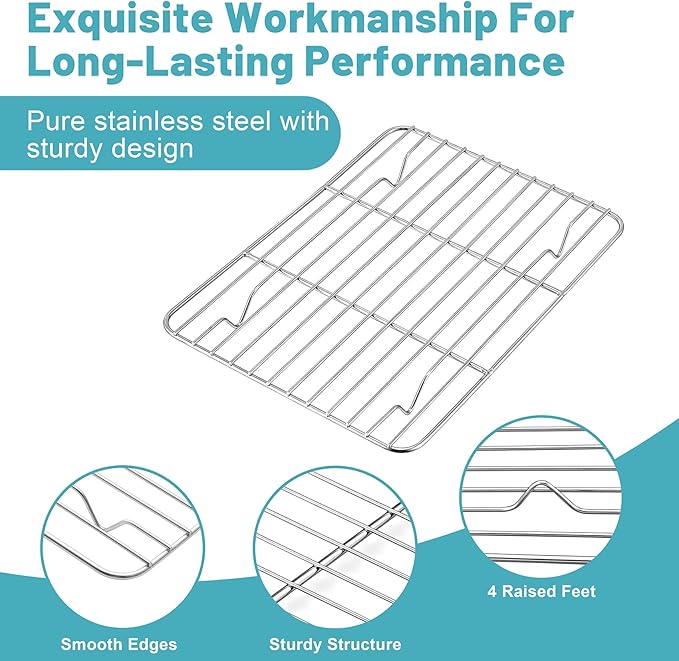 TeamFar Cooling Rack, 8.75” x 6.25” Stainless Steel Wire Baking Rack for Cooking Roasting Grilling, Fit for Oven Pan, Oven & Dishwasher Safe, Non-toxic & Heavy-Duty, 2PCS