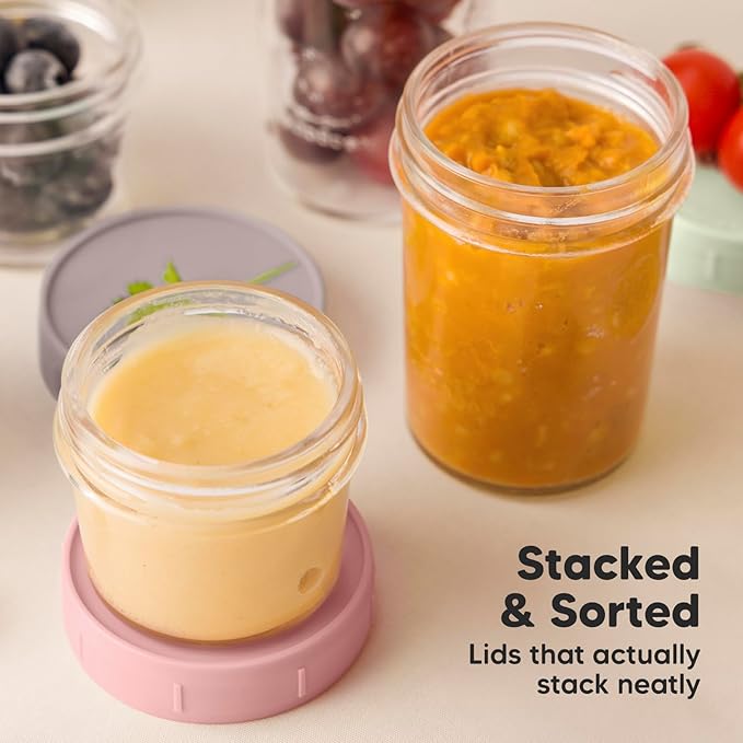 KeaBabies 4pk 8oz & 4pk 4oz Glass Baby Food Containers with Lids - Leak-Proof, Microwavable Small Glass Jars, Baby Purees & Toddler Snack Storage Containers,BPA-Free,Dishwasher & Freezer Safe(Roseate)