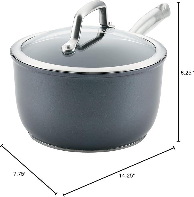 Anolon Accolade Forged Hard Anodized Nonstick Sauce Pan / Saucepan with Lid, 2.5 Quart - Moonstone Gray