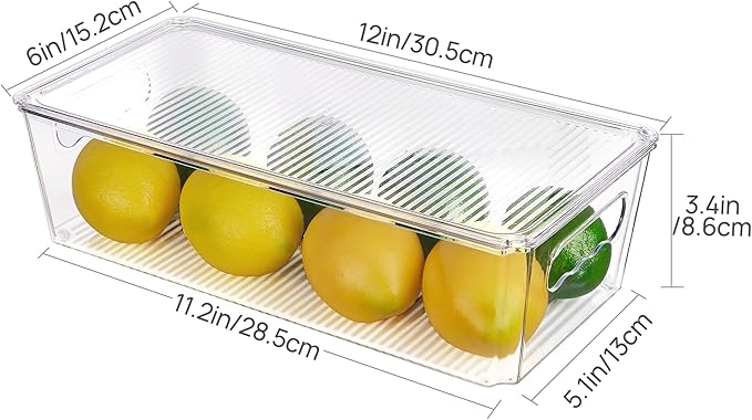 Vtopmart 4pcs Clear Organizers and Storage Bins with Lids, Stackable Plastic Storage Containers with Handles for Fridge, Freezer, Pantry, Cabinet, Kitchen Organization