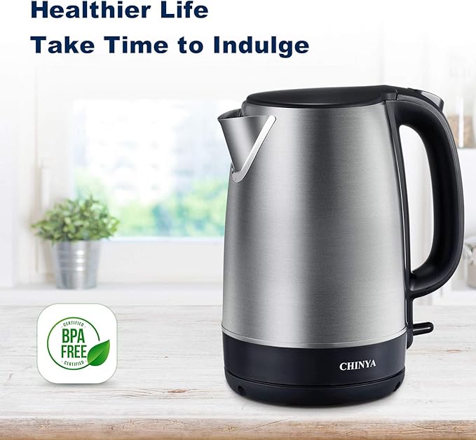 Electric Kettle, 1.7 Liter Stainless Steel Tea Kettle with Blue LED Light, Fast Heating Countertop Tea Maker Hot Water Boiler with Auto Shut-Off & Boil Dry Protection, Black