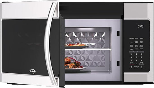 KoolMore KM-MOT-2SS Range Microwave Oven Lamp and 300CFM Recirculation Vent Hood, Auto Cook Menus, Reheat Function, 11 Power Levels, Timer, and Weight Defrost, 30 in/1.9 Cu. Ft, Silver