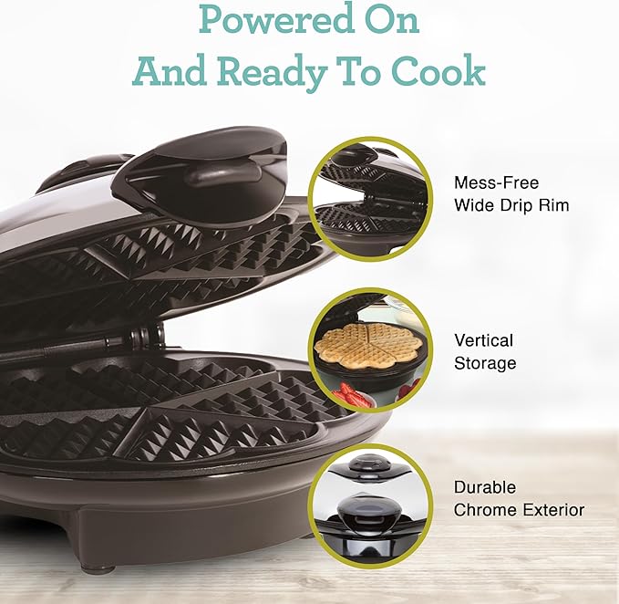 Euro Cuisine WM520 Heart Shaped Iron Waffle Maker - Eco-Friendly PTFE and PFOA Free Non Stick Plates, Perfect for V-Day & Special Occasions, 8-Inch