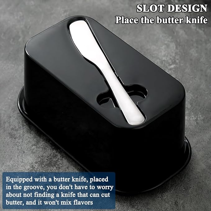 Evanda Butter Dish with Lid for Countertop and Refrigerator Door Shelf with Butter Spreader Knife, Butter Keeper, Plastic Butter Holder Tray Container for West/East Coast Butter