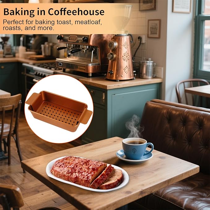 Gold Meatloaf Pan with Drain Tray, Non Stick loaf Pan Set of 2, Heavy Duty 9.8x5.7 Inch Meat loaf Pan with Insert Drip Rack, for Baking Bread and Healthy Meatloaf