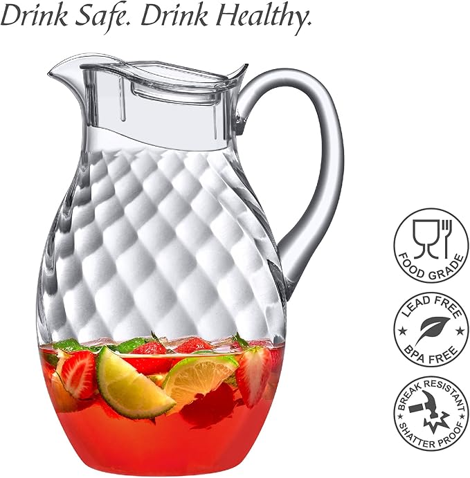 Amazing Abby - Bubbly Whirly Grand - Plastic Pitcher (96 oz, 3 Quart), Clear Water Pitcher with Lid, Fridge Jug, BPA-Free, Shatter-Proof, Great for Iced Tea, Sangria, Lemonade, Juice, Milk, and More
