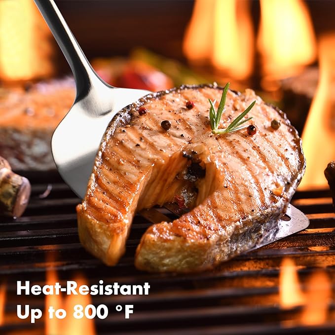 18/10 Stainless Steel Spatula Set - 15" Metal Spatulas for Kitchen Use, 1 Slotted Spatula + 1 Solid Turner, Heat Resistant Metal Cooking Utensils, Dishwasher Safe, Silver