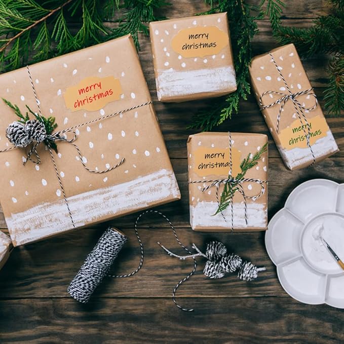 300 Pcs Gift Tag Name Labels Stickers, Kraft Blank Self-Adhesive Jar Labels for Storage Bins Essential Oil Spice Bottle Cosmetic Decoration Food Containers, Mason Labels Craft Presents Stickers