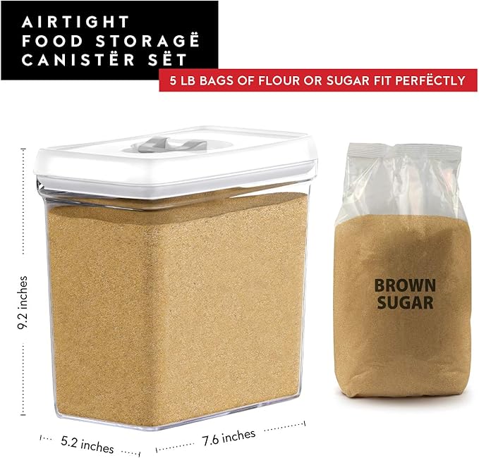 DWËLLZA KITCHEN Large Airtight Food Storage Containers - Clear Plastic Bulk Food Pantry & Kitchen Storage Containers for Flour, Sugar and Baking Supplies 4 Pcs. BPA-Free, Keeps Fresh & Dry (White)