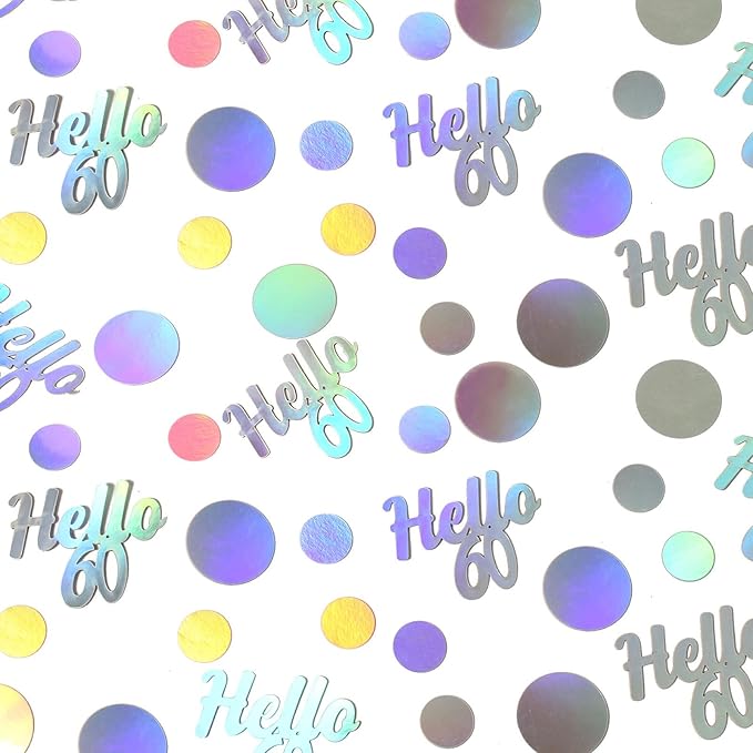 Hello 60 Birthday Confetti for Table Iridescent 60th Birthday Party Decorations for Women Sixty Years Old Happy Birthday Tables Scatter Circle Dots Party Confetti Anniversary Decor 300PC