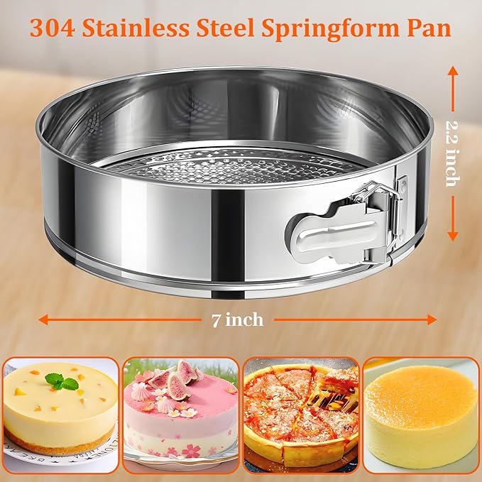 7 Inch Springform Pan 304 Stainless Steel Nonstick Leakproof Springform Cake Pan with Removable Bottom, Round Spring Form Cheesecake Pans