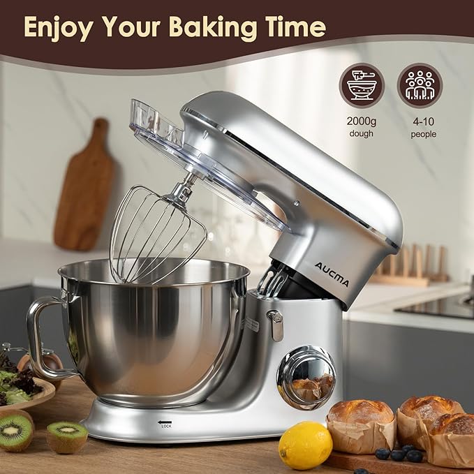 Aucma Stand Mixer,8.5QT 900W Kitchen Mixer, Large Capacity Kitchen Electric Mixers with Dough Hook, Wire Whip & Beater