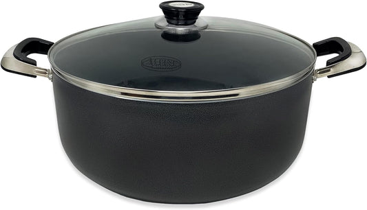 Alpine Cuisine 18 Quart Non-stick Stock Pot with Tempered Glass Lid and Carrying Handles, Multi-Purpose Cookware Aluminum Dutch Oven for Braising, Boiling, Stewing
