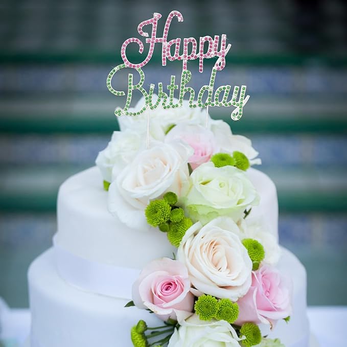 Jaciya Pink and Green Happy Birthday Cake Topper - Witch Themed Cake Decorations Green and Pink Party Supplies
