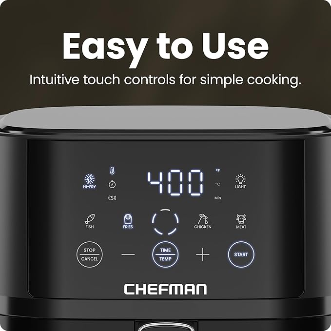 Chefman Air Fryer – 4 QT Compact Airfryer for Quick & Easy Meals, Features Hi-Fry Technology for Extra Crisp, Easy-View Window, Touch Controls with 4 Presets, Nonstick & Dishwasher Safe Basket - Black