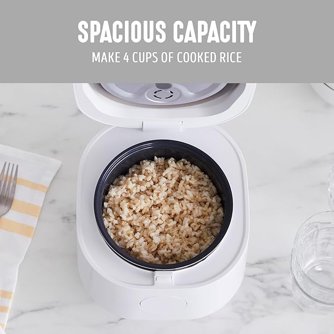 GreenLife Digital Rice Cooker, 2-Cups Uncooked/4-Cups Cooked, Removable Nonstick Ceramic PFAS-Free Pot, One-Touch Presets, Oats, Quinoa, Brown Rice, Auto Keep Warm, Fuzzy Logic Tech, 1.5 QT, White