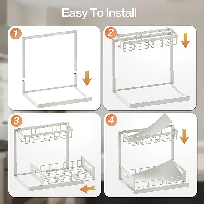 VUSIGN Under Sink Organizer, 2 Tier Pull Out Bathroom Cabinet Organizer, Under Kitchen Sink Organizers and Storage, Under Sink Shelf,2 Pack, White