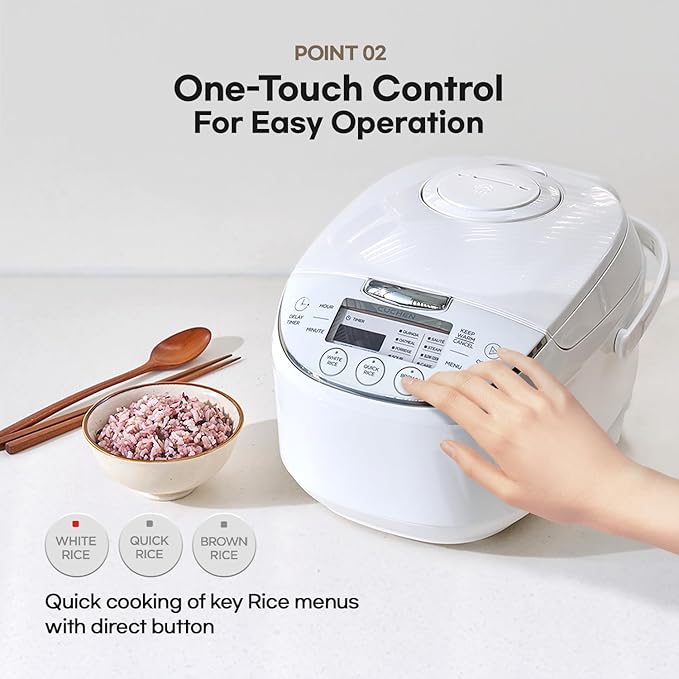 CRM-G0601WUS | 6 Person | Micom Rice Cooker 6 Cup (Uncooked), 1.4Quarts | 12 Cup (Cooked) Slow Cooker and Warmer | Direct Touch control | Nonstick Inner Pot | Delay Timer