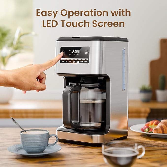 Coffee Maker, 14-Cup Programmable Drip Coffee Makers with Reusable Filter & Keep Hot Plate, Auto Pause Small Coffee Machines with Large Coffee Pot,Timer, Self-cleaning,Stainless Steel
