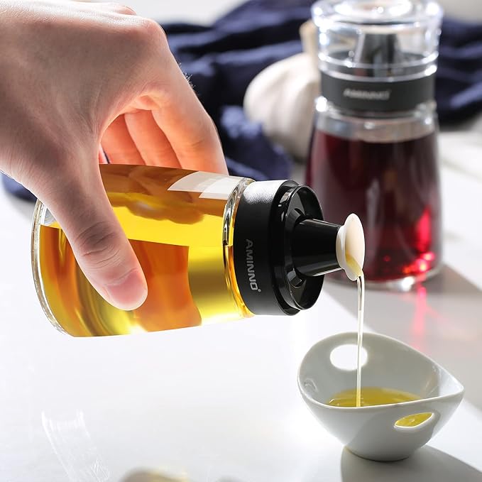 5.5oz Oil and Vinegar Cruets 2 Pack, Glass Oil Dispenser Bottles for Cooking, Leakproof and Drip Free Spouts