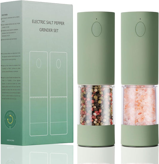 Electric Salt & Pepper Grinder Set (2 Pack) – USB Rechargeable, Adjustable Coarseness, One-Handed Operation with LED Light – Automatic Spice Mill Shaker for Kitchen, Dining, or Camping