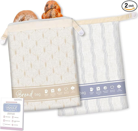 Beeswax Bread Bags for Homemade Bread, 2 Packs XL Reusable Bread Bag for Sourdough Large Cotton Bread Storage Bags for Baking Supplies Freezer Fresh Keeping