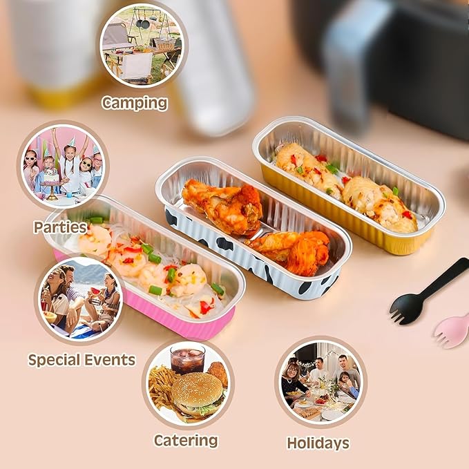 50 PCS Multiple colors Mini Loaf Pans with Lids, 6.8oz Cake Pans for Baking, Disposable Mini Aluminum Foil Loaf Pans, for Party Individual Serving.