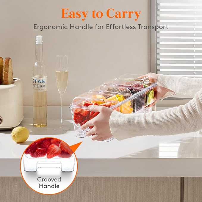 Lifewit Taco Bar Serving Set for Party with 4 Containers(2.5 Cup) & Components, Large Ice Chilled Condiment Caddy Organizer, Garnish Serving Tray Platter for Mimosa Bar Accessories, Fruit, Salad, Food