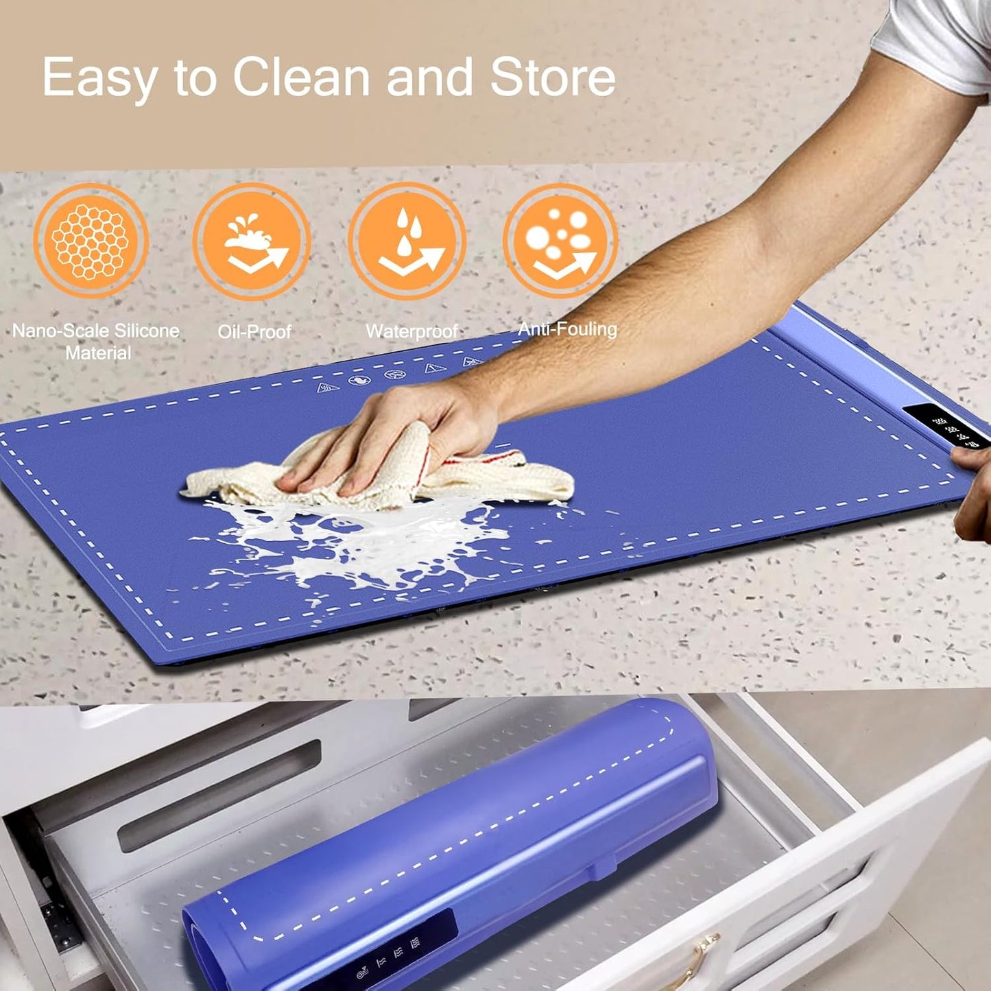 Electric Warming Tray-Kitchen Gadgets Portable Food Warmer,Foldable Roll Up Silicone Food Warming Mat with 3 Temperature Settings,Versatile Food Warmers for Parties Buffet (Blue-2Pack)