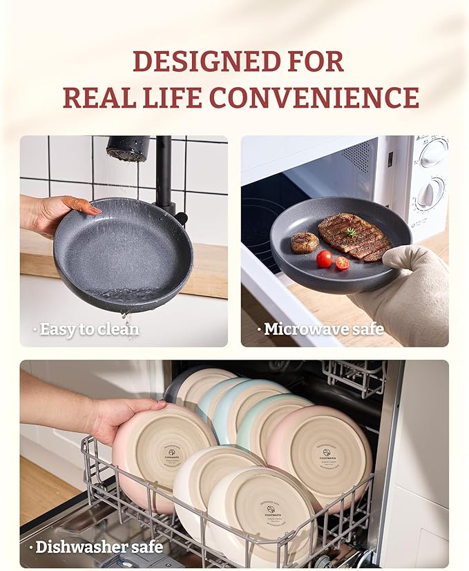 famiware Milkyway Pasta Bowls Set of 4, 8.5" Large Salad Bowls, Double Reactive Glaze, Stackable, Ideal for Housewarming, Festivals, Matte Dark Charcoal