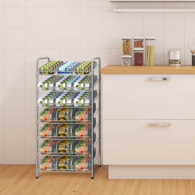 Vrisa Can Organizer for Pantry 7-tier Can Organizer Can Good Organizer for Pantry Shelf Holds up to 84 Cans Can Rack Dispenser for Pantry, Kitchen, Cabinet Silver