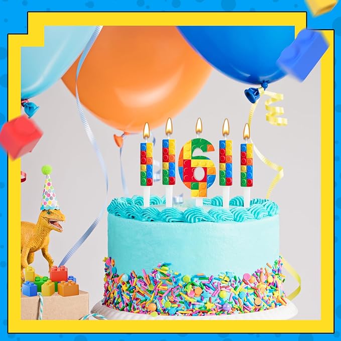 7 Pcs Building Block Themed Birthday Candles Set Building Blocks Number 6 Candle Cake Topper for Building Block Party Decoration Supplies (Number 6)