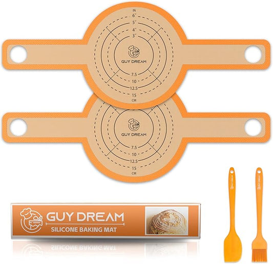 GUYDREMAT Silicone Baking Mat for Dutch Oven 2PCs - Non-stick Bread Sling - 8.3 Inch Reusable Bread Baking Mat – Silicone Cast in Iron Oven Liner with Long Handles for Artisan Bread