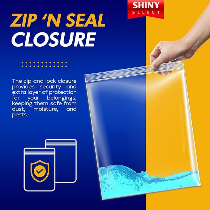 Extra Large Plastic Storage Bags With Zipper Top 3 Gallon 16" x 18" Jumbo Size Bag Heavy Duty 3 Mil Thick Clear X-Large Big Zip Bags for Food Freezer Clothes Travel Moving (12)