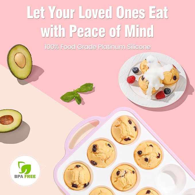 Silicone Muffin Pans for Baking 2 Pack, 2.6 Inch with Metal Reinforced Frame, Regular Size Nonstick Silicone Cupcake Pan for Baking Homemade Muffins, Cupcakes, Dishwasher Safe BPA Free-Pink