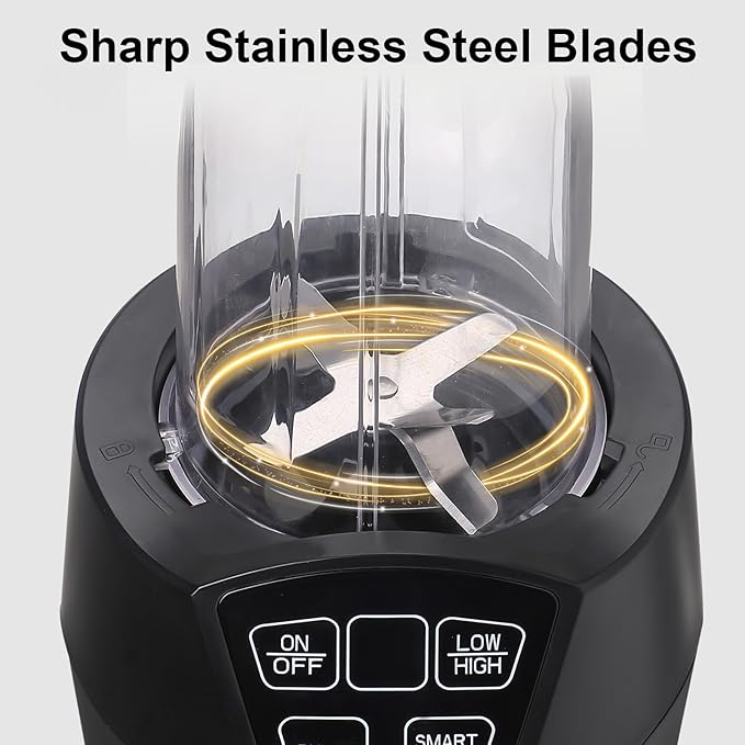 Liebe&Lecker Blender with 1200W-Peak-Watts, Powerful Smoothie Blender Smart Technology Blended Frozen Fruit for Smoothies, with Two 28-oz To-go Cups & Spout Lids