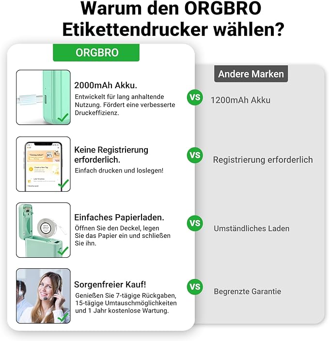 ORGBRO Label Maker Machine with Tape, X1 Portable Bluetooth Mini Label Printer, Support Pre-Cut & Continuous Label, Wireless Small Label Makers with Versatile App for School Home Office Organization