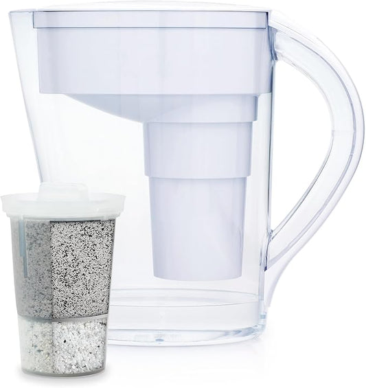 Santevia MINA Alkaline Pitcher | 9-Cup at Water Filter System That Adds Minerals and Makes Alkaline Water | Fluoride, Chlorine and Lead Water Filter | American Filtration Media