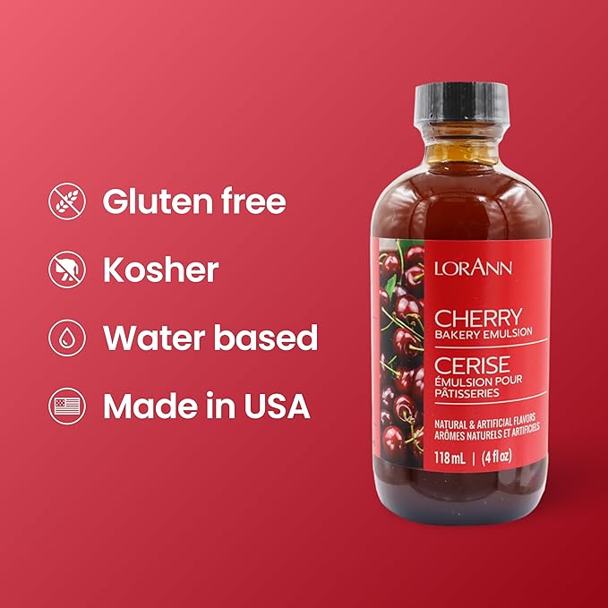 Lorann Oils Cherry Bakery Emulsion: Authentic Cherry Flavor, Perfect for Enhancing Fruit Undertones in Baked Goods, Gluten-Free, Keto-Friendly, Cherry Extract Alternative Essential for Your Kitchen