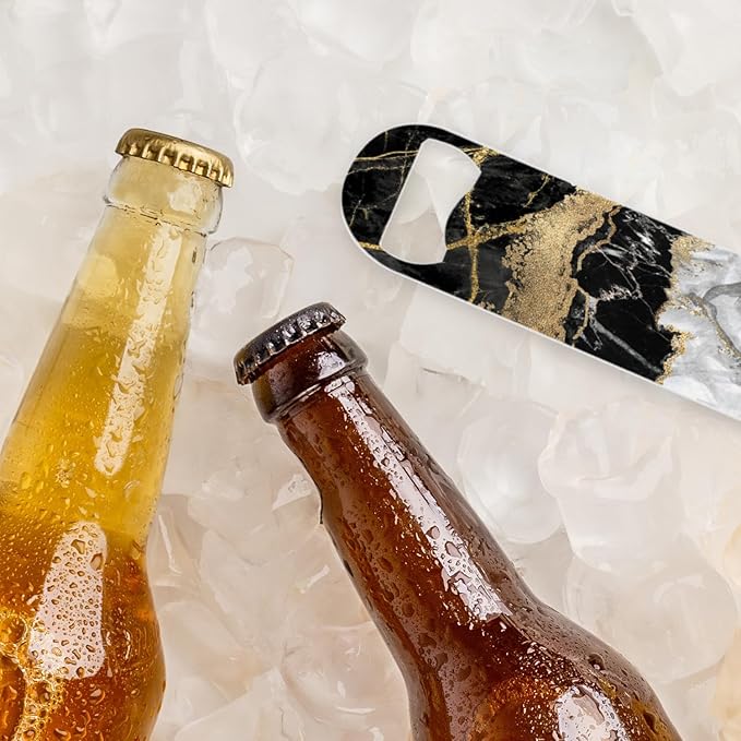 2 PACK Beer Bottle Opener, Stainless Steel Flat Bottle Openers,7 inch Metal Decor,Black And Golden Marble