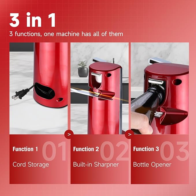 Davivy Electric Can Opener,Stainless Steel Slim Automatic Can Opener,One Touch Easy to Use for Arthritis (Silver+Red)