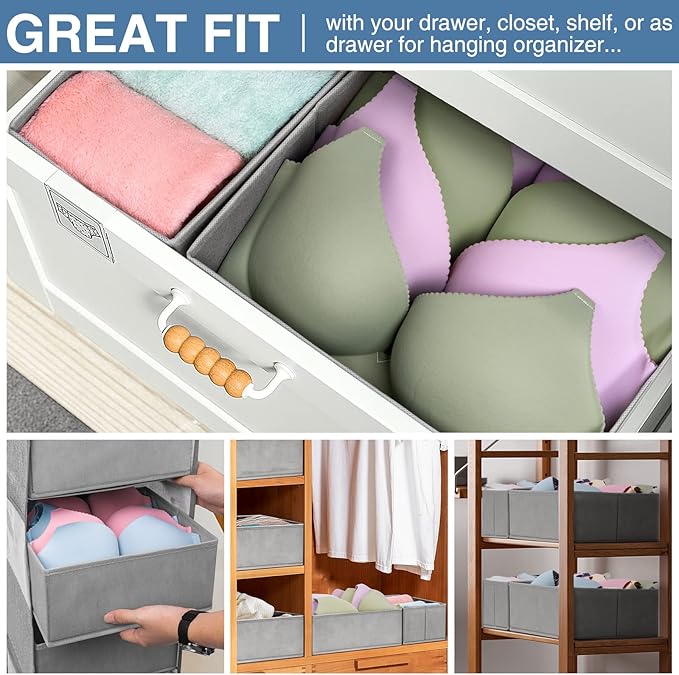 Criusia Drawer Organizer for Clothing, 12 Pack Sock Underwear Drawer Organizer Bins, Foldable Fabric Closet Organizers and Storage, Dresser Drawer Dividers for Baby Clothes, Bra, Scarves, Belt, Tie