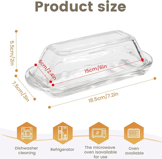Glass Butter Dish Butter Keeper and Butter Holder for Fridge Butter Dish with Lid for Countertop Vintage Container for Counter Butter Tray with cover (Clear-7)
