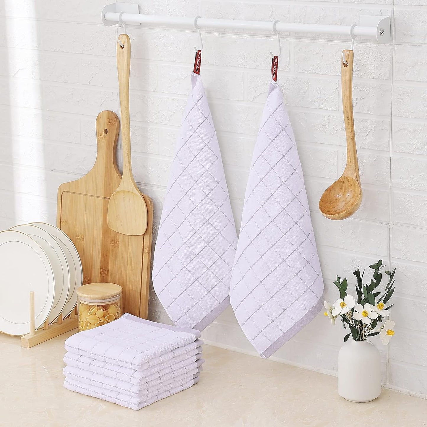 Homaxy 100% Cotton Terry Kitchen Dish Cloths, Ultra Soft and Absorbent Dish Towels for Kitchen, Suitable for Drying and Washing Dishes, 8 Pack, 12 x 12 Inches, White