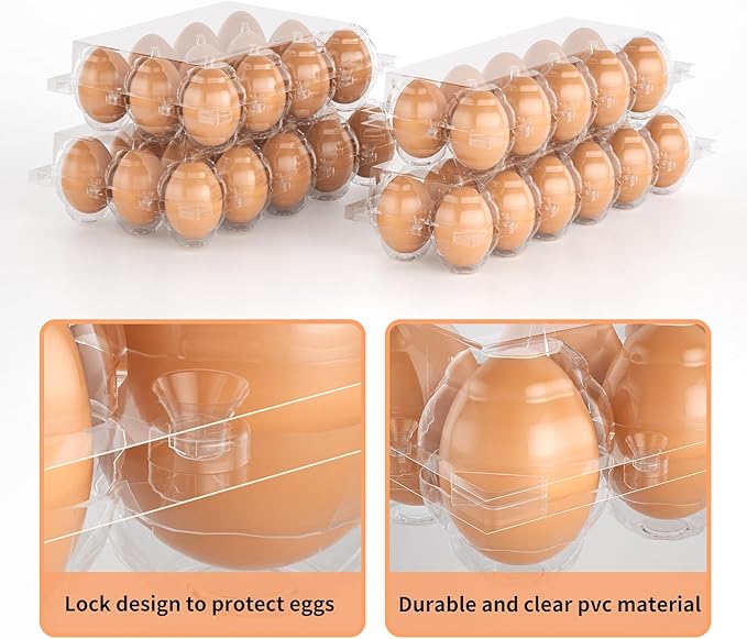 100 Pack Egg Cartons Cheap Bulk 12 Count Clear Plastic Egg Containers for Chicken Eggs, Reusable Egg Holder for Home Ranch Farm Commercial Market Display, Plastic Egg Packaging for Craft Projects